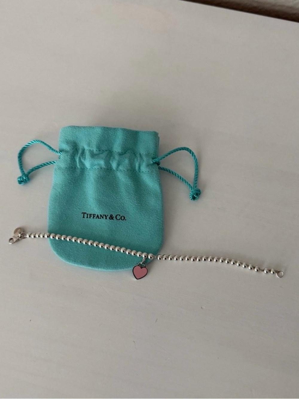 Return to Tiffany® Pink Heart Tag Bead Bracelet in Silver